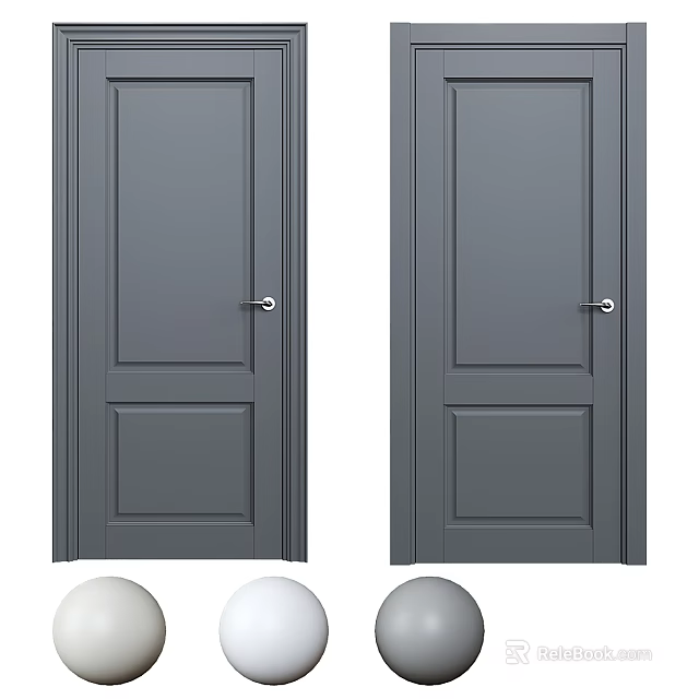 Modern Grey Hinged Doors With Panel Design And Metal Handles For Interior Use 3d model