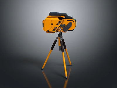 Yellow Measuring Device Instrument Mounted On Tripod Stand For Industrial Work 3d model