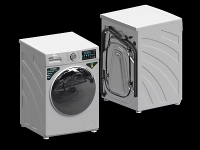 White Front Load Washing Machine With Open Door And Modern Interior Structure Design 3d model