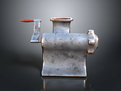 Silver Electric Meat Grinder With Red Handle And Metal Construction Design 3d model