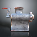 Silver Electric Meat Grinder With Red Handle And Metal Construction Design