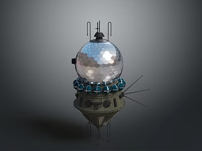 Decorative Sculpture With Shiny Mirror Ball Blue Elements And Metal Base 3d model