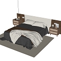 Modern Double Bed Bedstand Bedding 3d model