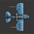 Blue Vintage Airplane Model With Red Nose Textured Wings And Metallic Propeller