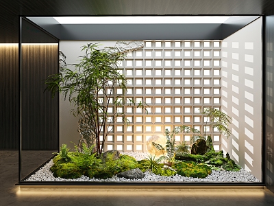 Modern landscape sketch interior landscape landscaping plant moss stone moon lamp fern cement brick partition 3d model