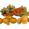 Fresh Decorative Halloween Pumpkin Arrangement With Whole Sliced And Carved Varieties
