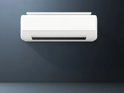 White Wall Mounted Air Conditioner Fan With Modern Design On Dark Wall 3d model