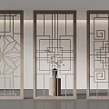 Chinese Style Decorative Screens With Geometric Patterns And Central Vase 3d model
