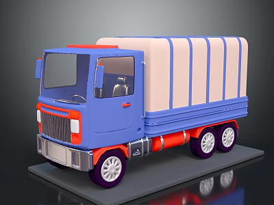 Blue And Beige Toy Truck With Red Accents And Cargo Area 3d model