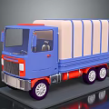 Blue And Beige Toy Truck With Red Accents And Cargo Area