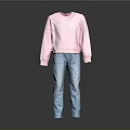 Casual Pink Sweatshirt With Balenciaga Lettering And Light Blue Jeans Outfit