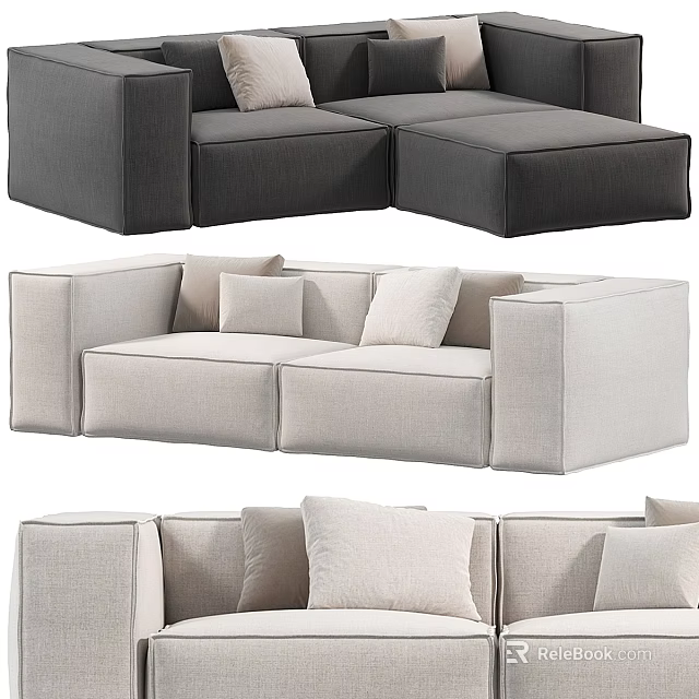 Stylish Sectional Sofa In Gray And Beige With Modular Design And Comfortable Cushions 3d model 