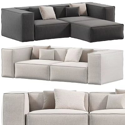 Stylish Sectional Sofa In Gray And Beige With Modular Design And Comfortable Cushions 3d model