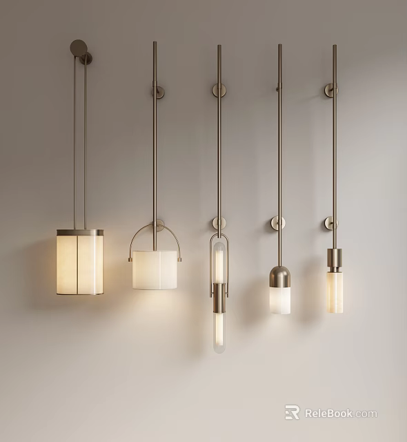 Modern Wall Sconces With Diverse Design Styles Metal Brackets And Warm Lighting 3d model 