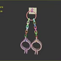 Shiny Silver Handcuffs With Chain Hanging On Square Hook Gray Background