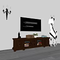 Wooden TV Stand With TV Wall Sconces Zebra Decoration Plant Books And Bowls