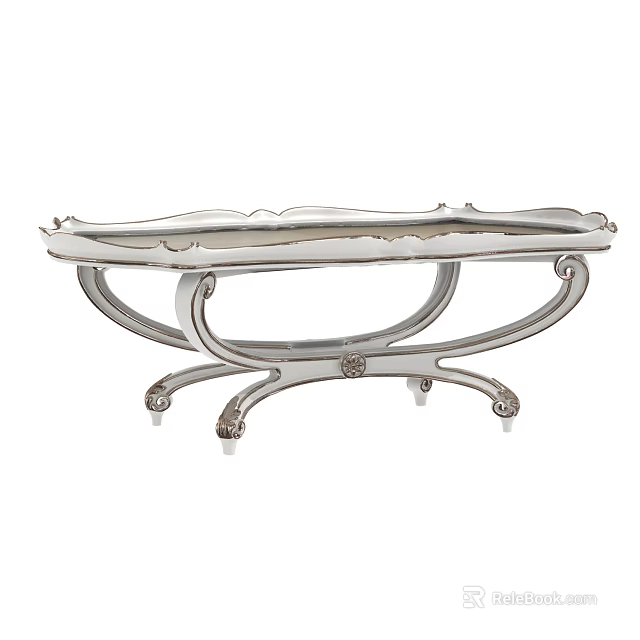 Elegant Silver Coffee Table With Ornate Decorative Edges And Curved Legs Design 3d model 