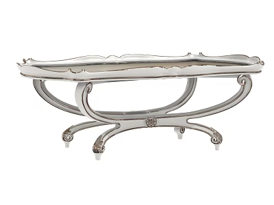 Elegant Silver Coffee Table With Ornate Decorative Edges And Curved Legs Design 3d model