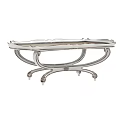 Elegant Silver Coffee Table With Ornate Decorative Edges And Curved Legs Design
