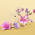 Creative Floral Art Installation With Pink Purple Flowers And White Wire Frame Design