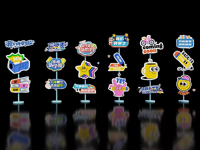 Colorful Cartoon Guide Signs With Various Shapes And Fun Icons Design 3d model