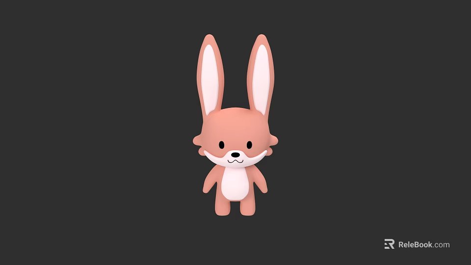 Cute Pink Rabbit Plush Toy With Long Ears White Belly And Cartoon Design 3d model 