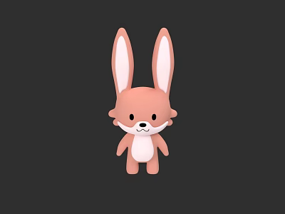 Cute Pink Rabbit Plush Toy With Long Ears White Belly And Cartoon Design 3d model