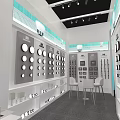 Modern Mall Kiosk Design Featuring White Structure Blue Lighting And Display Cabinets 3d model