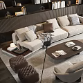 Elegant Sofa and Coffee Table Set with Beige Cushions Accent Chairs Ottoman and Floor Lamp