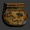 Handcrafted Decorative Ceramic Jar With Vibrant Painted Patterns Spiral Designs On Floral Rim