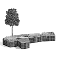 Outdoor Concrete Tree Planter Design With Tree Grass And Wooden Steps 3d model