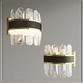 Modern Elegant Wall Lamps With Crystal Decorations Gold Frame And Black Leather Accent