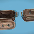 Household Copper Lidded Containers in Various Sizes with Open and Closed Lids