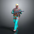 Military Style Character With Green Pants Colorful Accents Yellow Hard Hat Goggles Backpack And Rifle