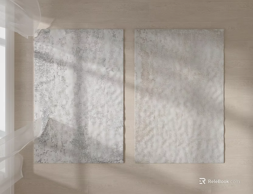 Two Light Gray Square Rugs With Textured Design On Wooden Floor Under Natural Light 3d model 