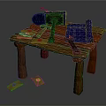 Essential Hardware Tools On Wooden Workbench With Hammer Wrench And Blueprints