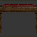 Stylish Wooden Bench With Red Tufted Padded Cushion And Ornate Carved Legs Design