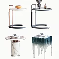 Modern Side Tables With Marble Top Metal Stand And Glass Decorative Elements 3d model