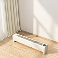 White Baseboard Electric Heater in Room Corner on Wooden Floor with Sunlight and White Curtains