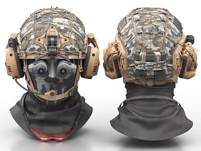 Tactical Camouflage Helmet With Goggles Communication Gear And Neck Protection 3d model