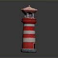 Red And White Striped Lighthouse Model With Top Lantern And Balcony