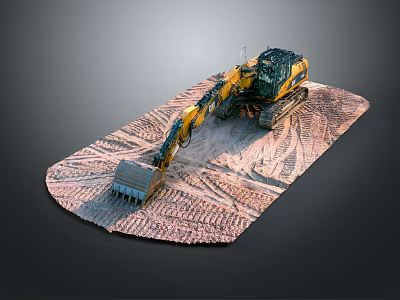 Yellow Excavator On Sand Ground With Track Marks At Construction Site 3d model