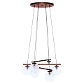 Modern Chandelier with Circular Ceiling Base Wooden Crossbar and Transparent Glass Globe Bulbs