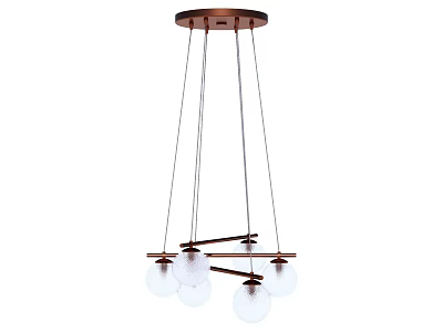 Modern Chandelier with Circular Ceiling Base Wooden Crossbar and Transparent Glass Globe Bulbs 3d model