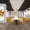 Beijing Style Restaurant Interior With Yellow Walls Order Counter And Patterned Tile Floor