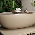 Freestanding Bathtub In Bathroom With Living Green Wall And Plants