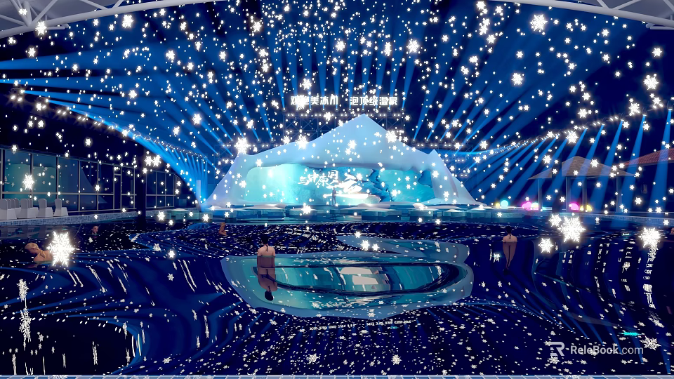 Blue Immersive Space With Starry Sky And Water Reflection 3d model 