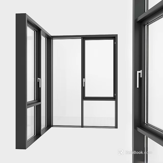 Modern Black Frame Casement Windows with Transparent Glass And Sleek Design 3d model 