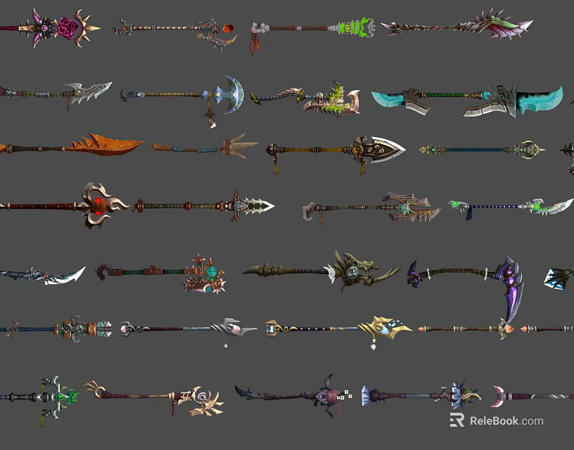 Fantasy Game Weapons With Intricate Designs And Mythical Decorative Elements 3d model