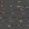 Fantasy Game Weapons With Intricate Designs And Mythical Decorative Elements 3d model